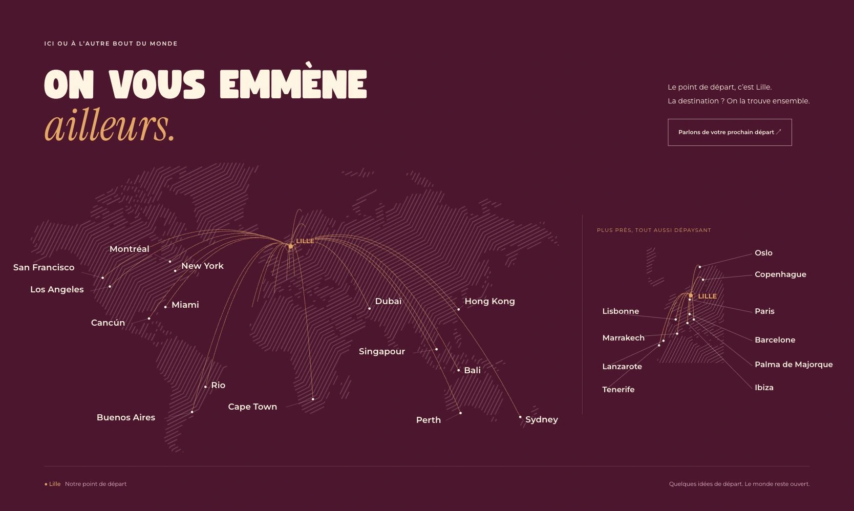 Carte BOOUM : des liaisons depuis Lille vers le monde, avec un détail de l’Europe