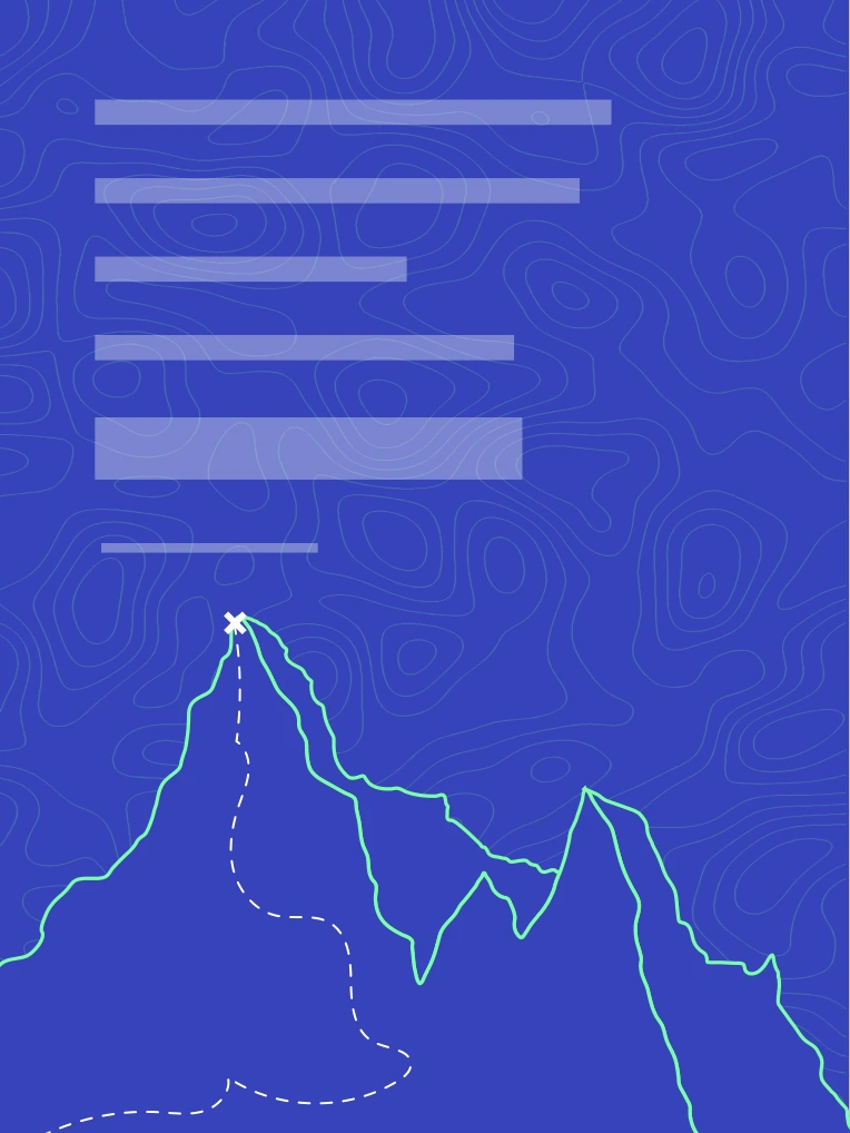 Affiche originale bleue illustrée de montagnes, textes masqués