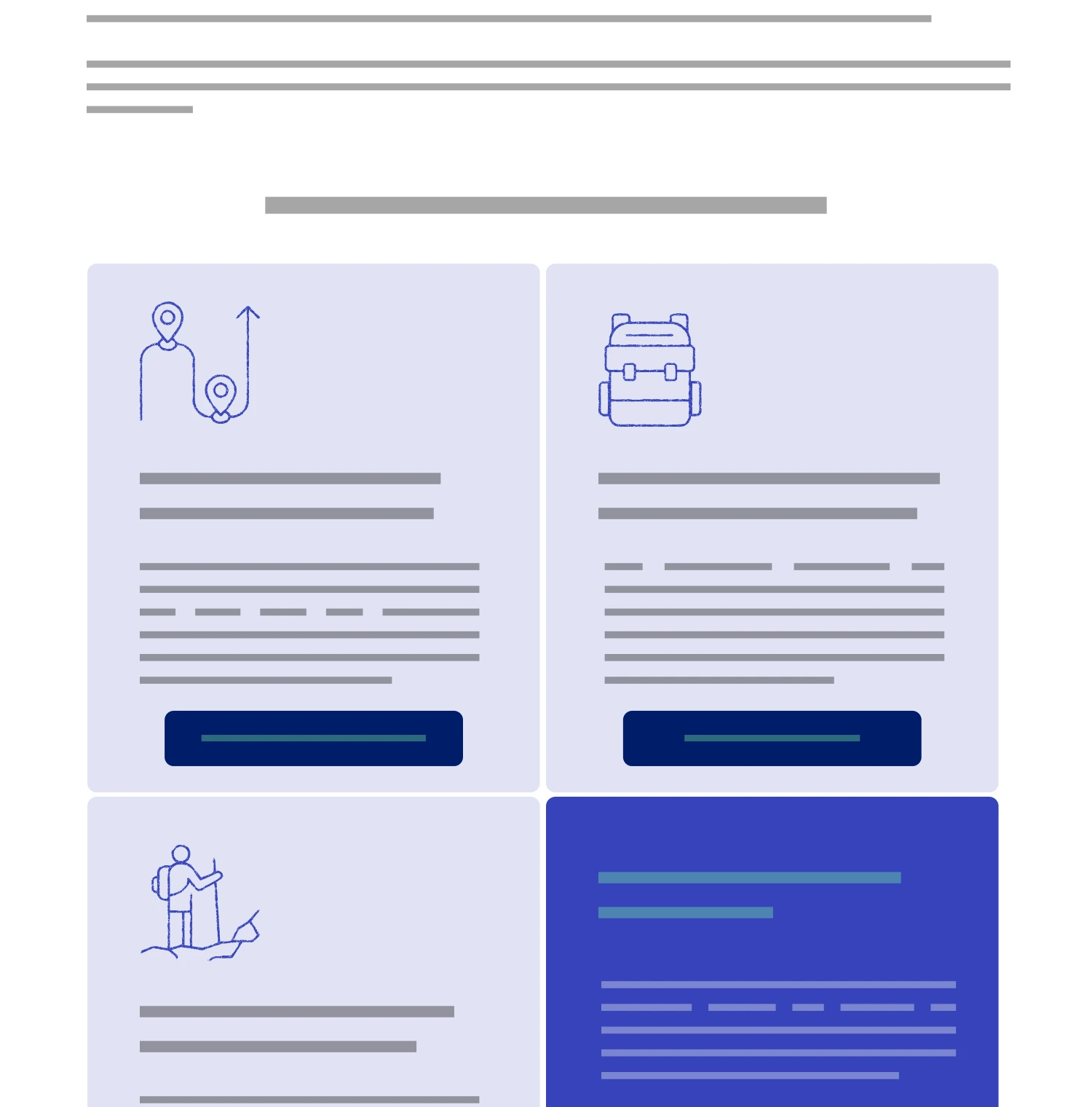 Mise en page originale d’un emailing Decathlon, avec pictogrammes et blocs dont les textes ont été supprimés