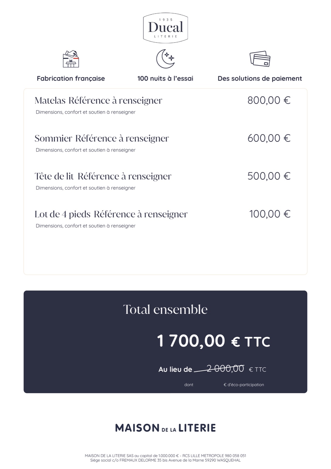 Fiche prix Ducal à plat, version prix barré.