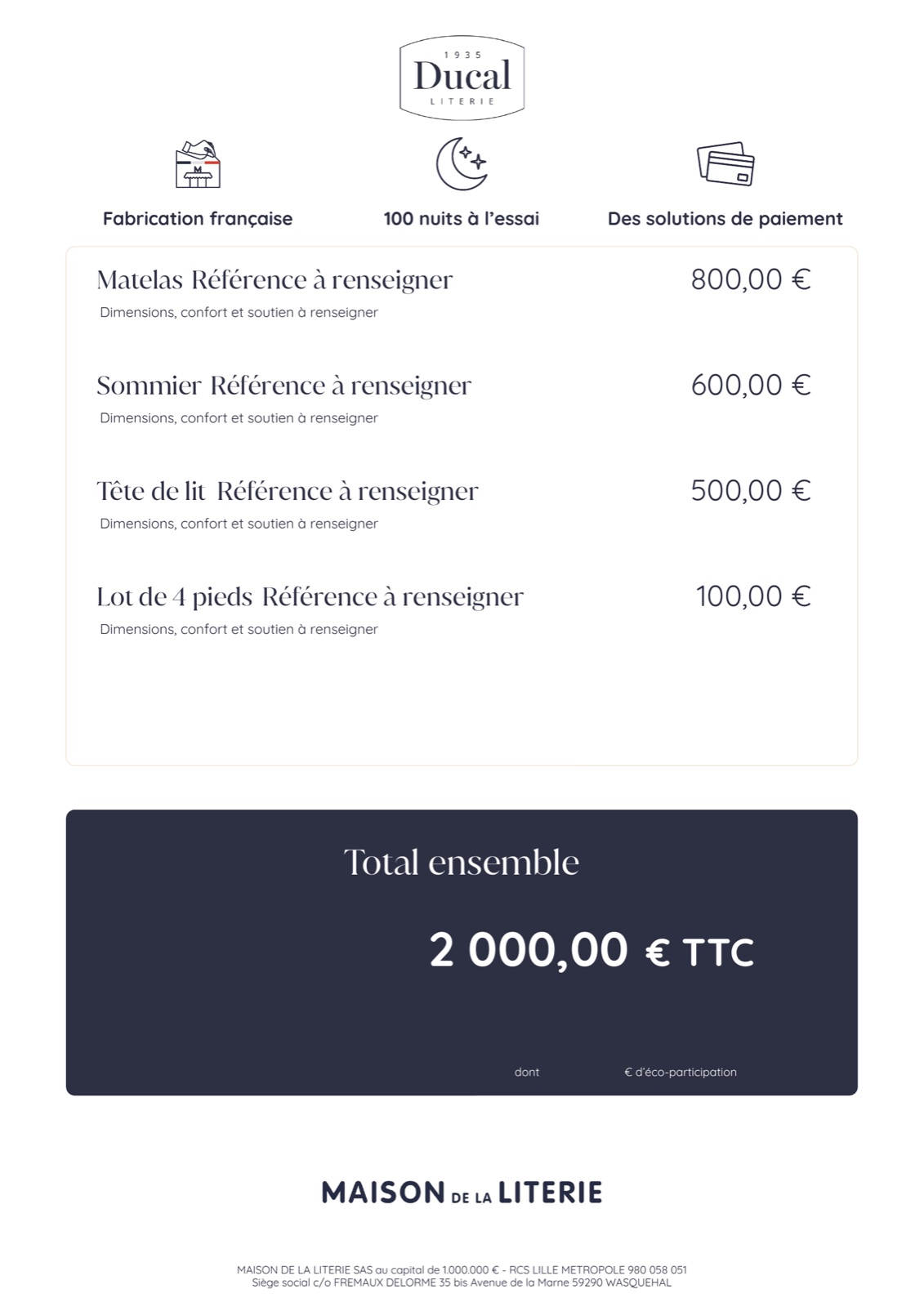 Fiche prix Ducal à plat, version prix simple.