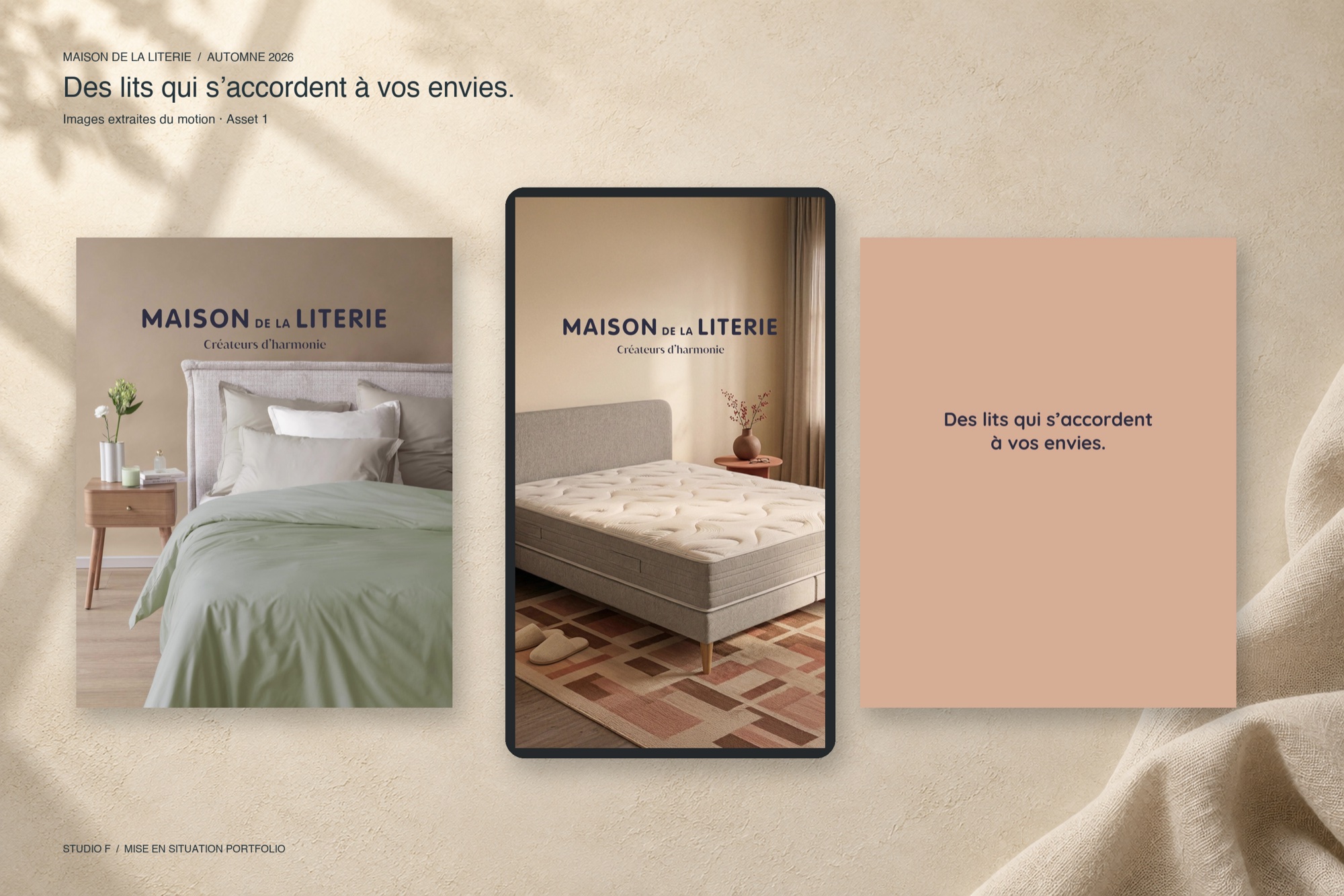 Créations autour de plusieurs ambiances de chambre.