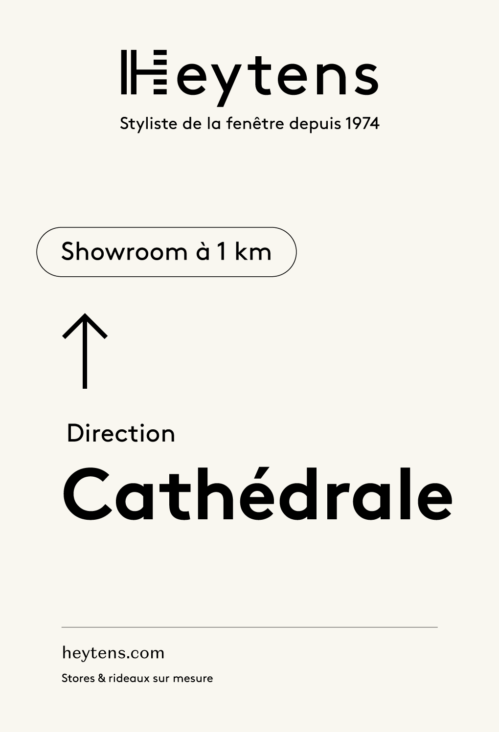 Affiche originale Heytens Signal Contour : showroom à 1 km, direction Cathédrale