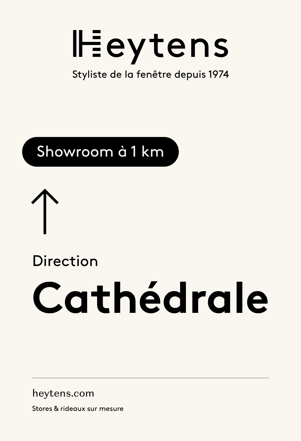 Affiche originale Heytens Signal Contraste : showroom à 1 km, direction Cathédrale