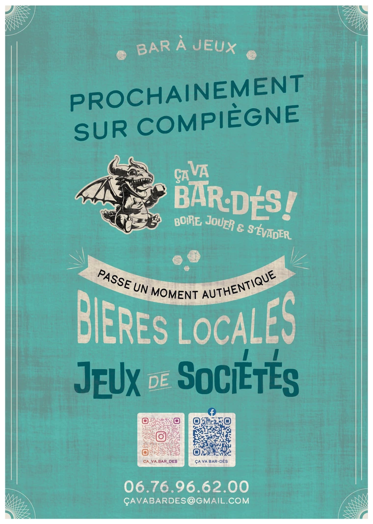 Flyer d'ouverture ça va bar-dés, bières locales et jeux de société