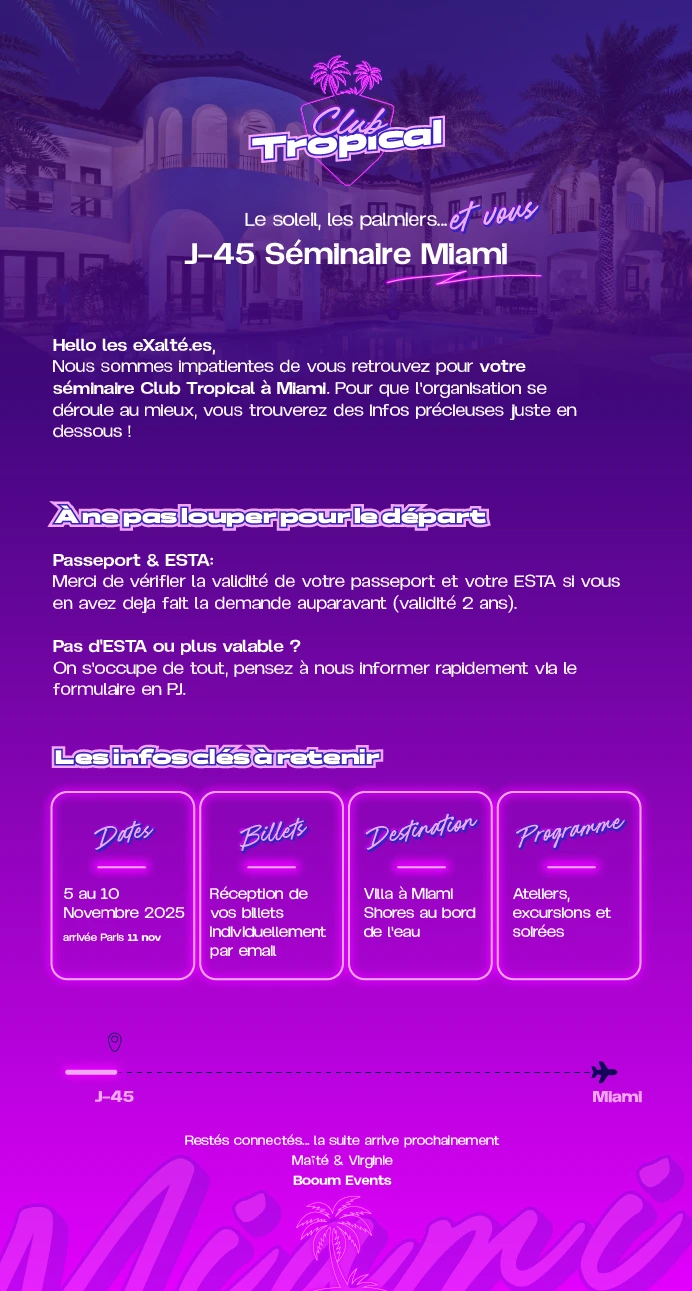 Email avant départ, J-45