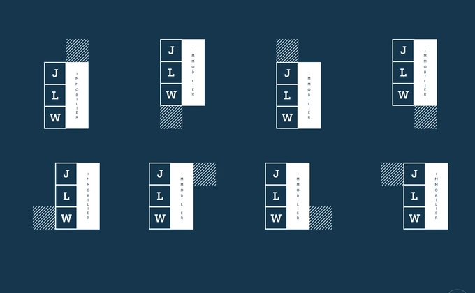 Déclinaisons du logo, blocs verticaux blancs sur bleu