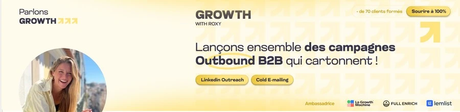 Bannière LinkedIn Roxane Leroy, Parlons Growth
