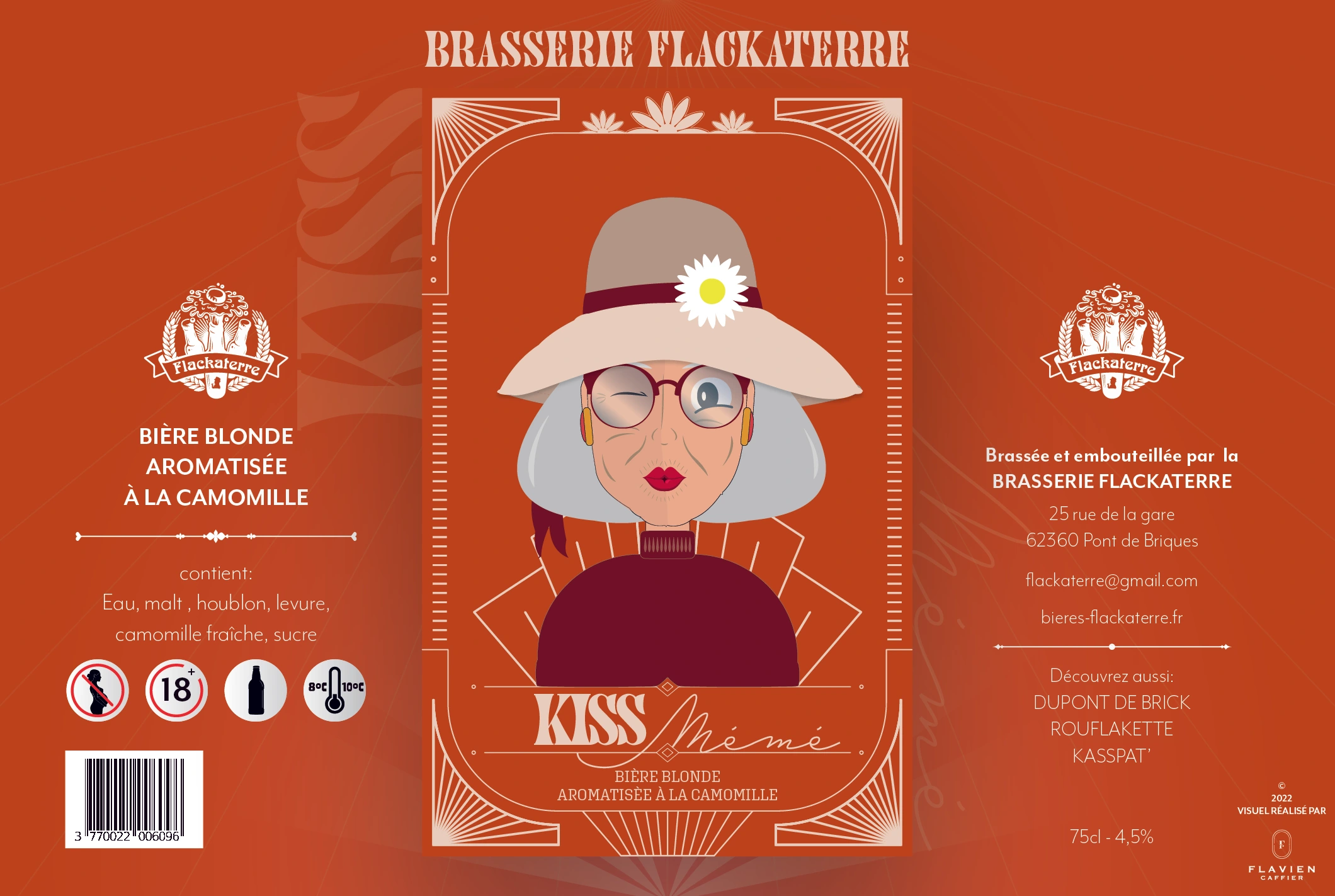 Étiquette originale Kiss Mémé, illustration et informations produit