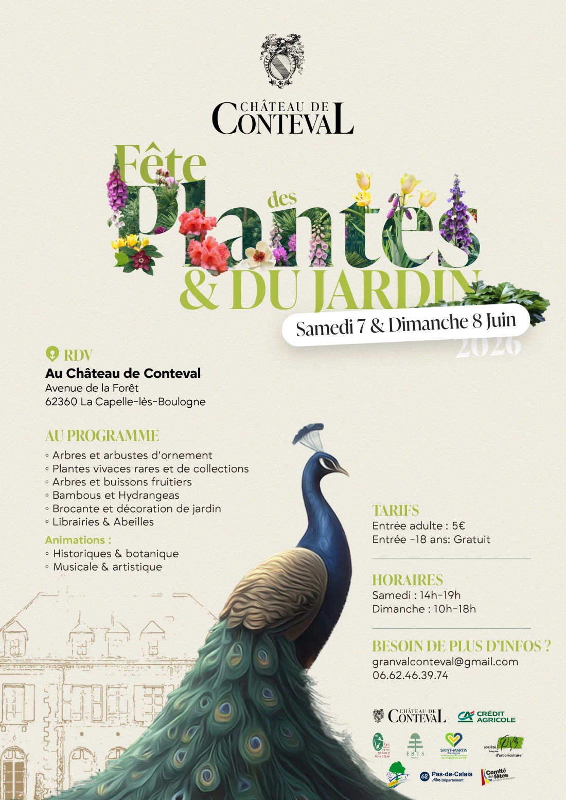 Affiche de la Fête des plantes et du jardin au Château de Conteval.